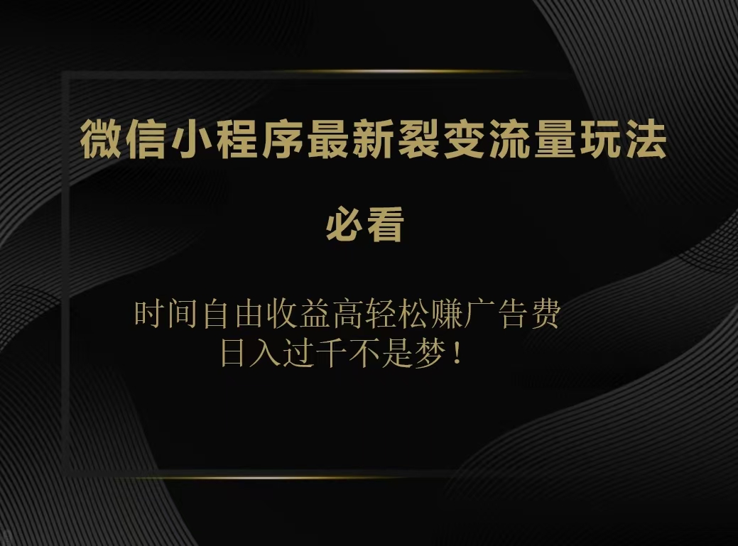 微信小程序最新裂变流量玩法，时间自由收益高轻松赚广告费，日入200-500+聚合网创-网创项目资源站-副业项目-创业项目-搞钱项目聚合网创
