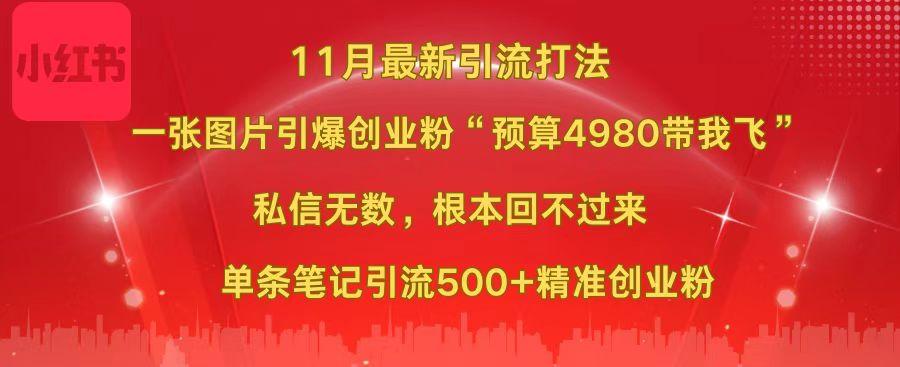 小红书11月最新图片打法，一张图片引爆创业粉“预算4980带我飞”，私信无数，根本回不过来，单条笔记引流500+精准创业粉聚合网创-网创项目资源站-副业项目-创业项目-搞钱项目聚合网创
