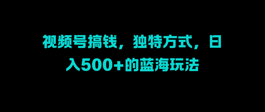 视频号搞钱，独特方式，日入500+的蓝海玩法聚合网创-网创项目资源站-副业项目-创业项目-搞钱项目聚合网创