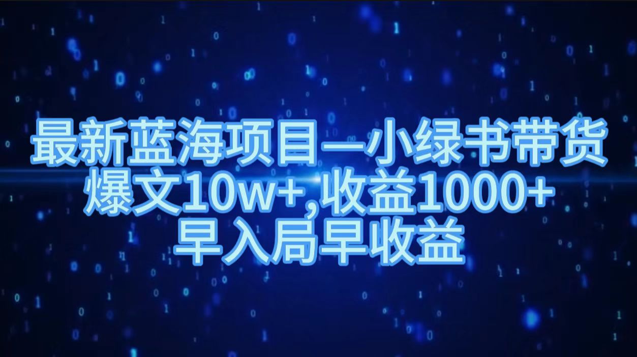 最新蓝海项目小绿书带货，爆文10w＋，收益1000＋，早入局早获益！！聚合网创-网创项目资源站-副业项目-创业项目-搞钱项目聚合网创
