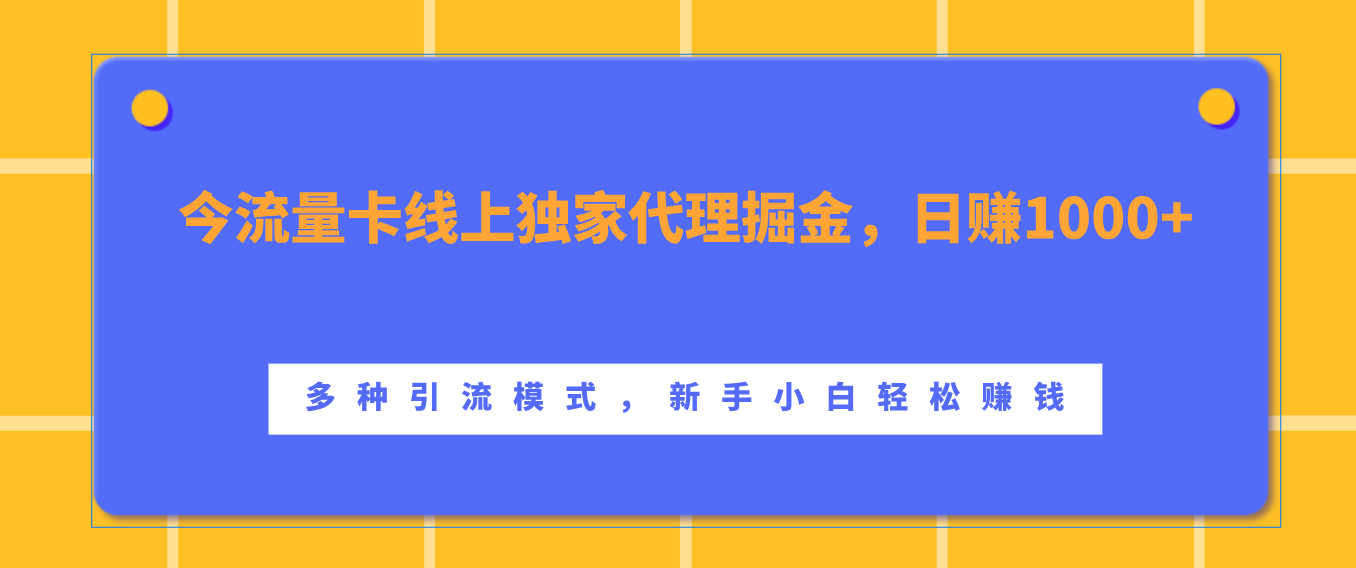 流量卡线上独家代理掘金，日赚1000+ ，多种引流模式，新手小白轻松赚钱聚合网创-网创项目资源站-副业项目-创业项目-搞钱项目聚合网创