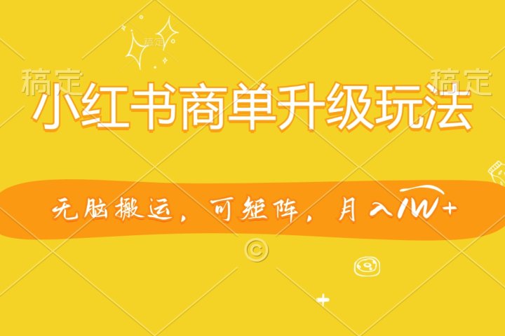 小红书商单升级玩法，无脑搬运，可矩阵，月入1W+聚合网创-网创项目资源站-副业项目-创业项目-搞钱项目聚合网创