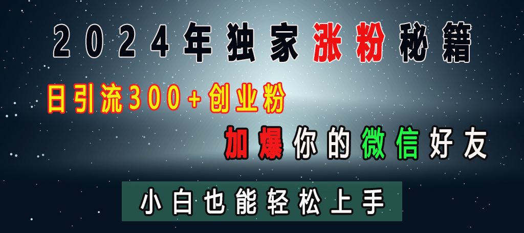 2024年独家涨粉秘籍，日引流300+创业粉，加爆你的微信好友，小白也能轻松上手聚合网创-网创项目资源站-副业项目-创业项目-搞钱项目聚合网创
