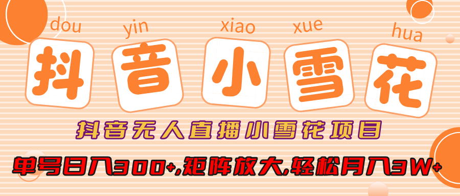 抖音无人直播小雪花项目，单号日入300+,矩阵放大,轻松月入3W+聚合网创-网创项目资源站-副业项目-创业项目-搞钱项目聚合网创