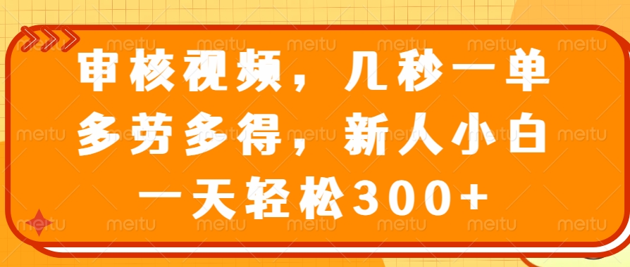 审核视频项目，几秒一单，多劳多得，新人小白一天轻松300+聚合网创-网创项目资源站-副业项目-创业项目-搞钱项目聚合网创