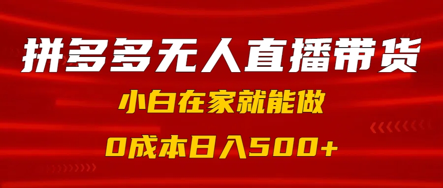 拼多多无人直播带货，小白在家就能做，0成本日入500+聚合网创-网创项目资源站-副业项目-创业项目-搞钱项目聚合网创