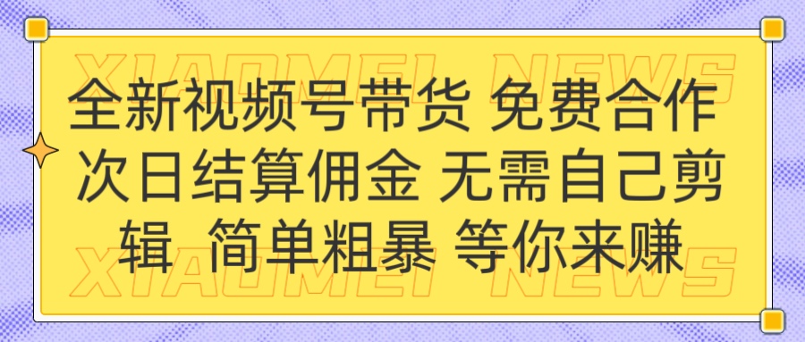 全新视频号 免费合作 佣金次日结算 无需自己剪辑聚合网创-网创项目资源站-副业项目-创业项目-搞钱项目聚合网创