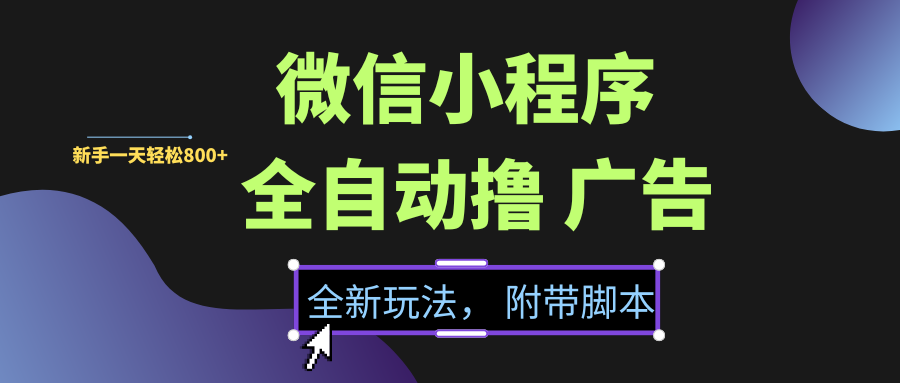 微信小程序挂机撸广告，全新玩法，新手一天轻松800+【附带脚本】聚合网创-网创项目资源站-副业项目-创业项目-搞钱项目聚合网创
