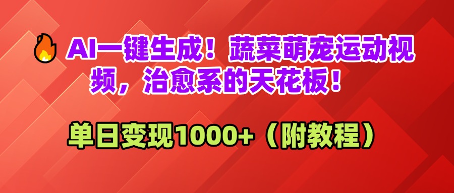 AI一键生成！蔬菜萌宠运动视频，治愈系的天花板！单日变现1000+（附教程）聚合网创-网创项目资源站-副业项目-创业项目-搞钱项目聚合网创